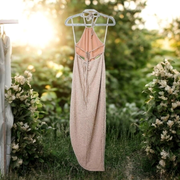 Rumer the Label Willow Cut Out Maxi Dress in Gold Sleeveless Halter Sheath - Picture 4 of 14